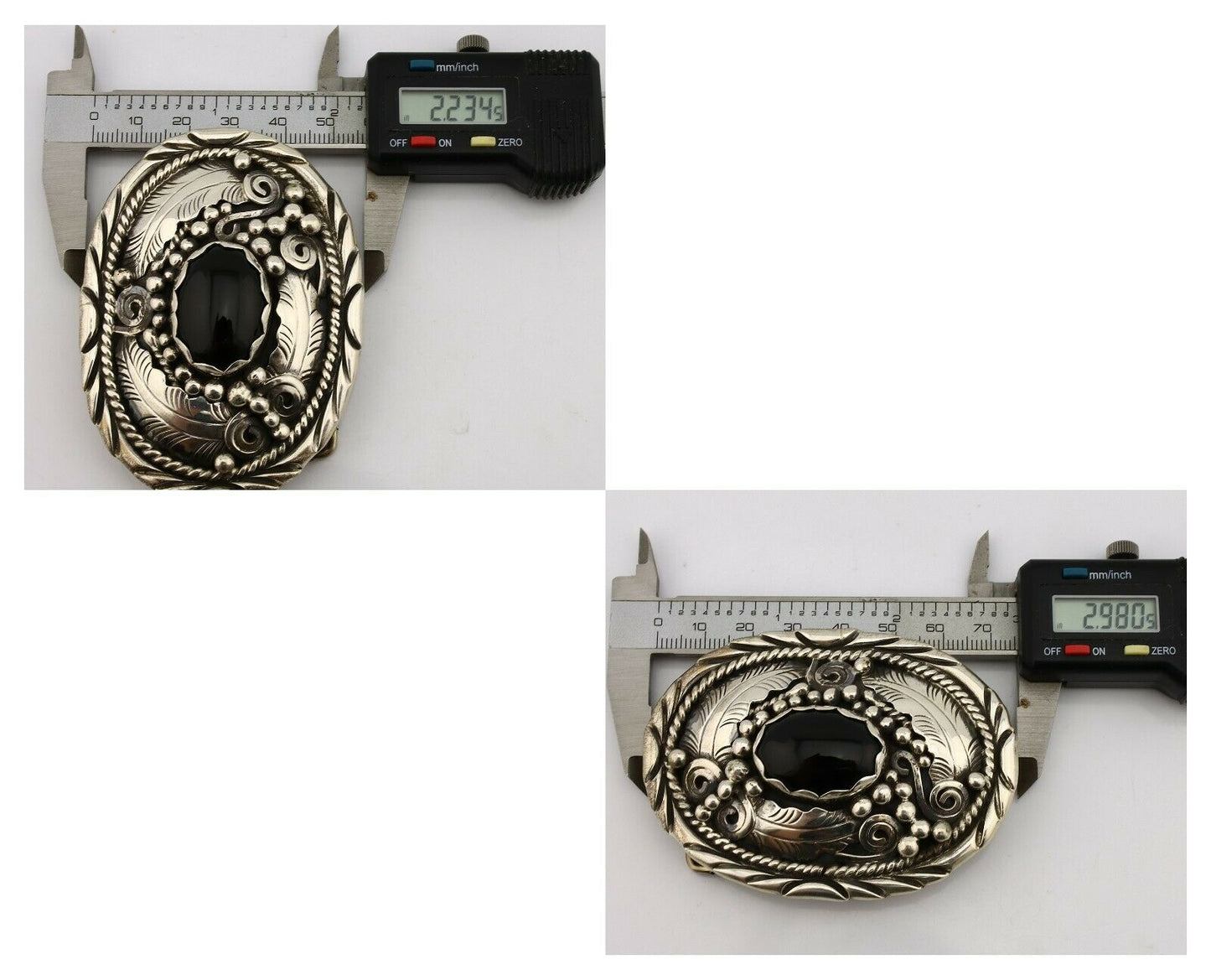 Navajo Belt Buckle .925 Silver Black Onyx Artist Signed C Montoya C.1980's