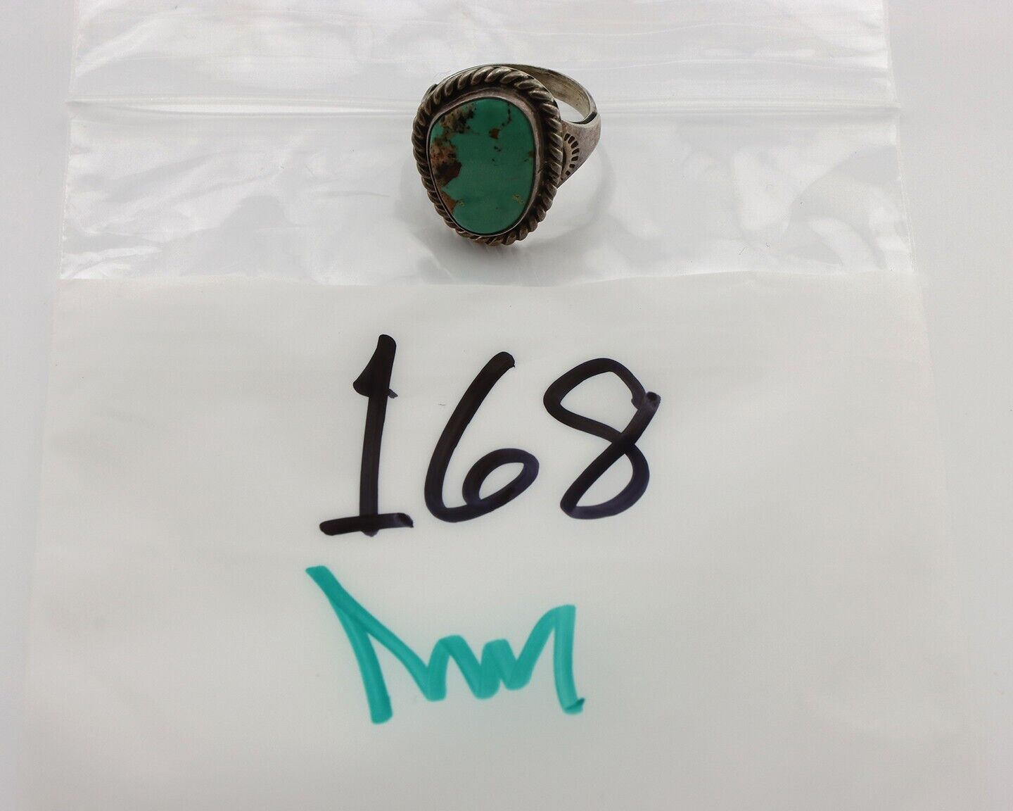 Navajo Handmade Ring 925 Silver Globe Turquoise Signed Native Artist C.80's