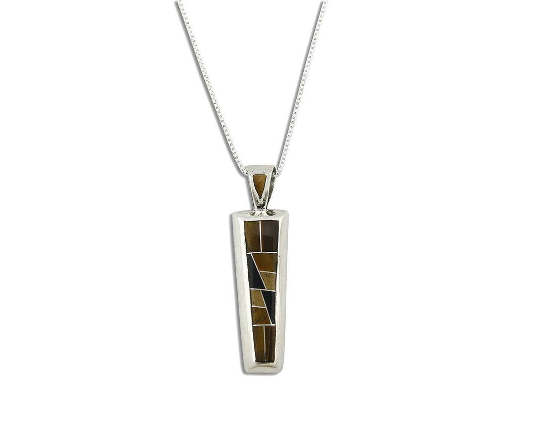 Women's Navajo Necklace Inlaid Gemstone .925 Silver Signed AS