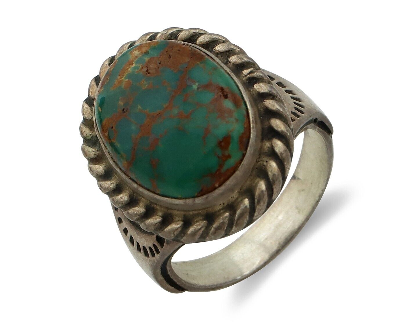 Navajo Ring 925 Silver Natural Turquoise Native American Signed C.80's