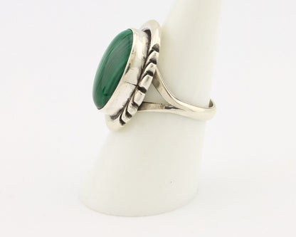 Navajo Ring 925 Silver Hand Stamped Mined Malachite Artist Signed NAKAI C.80's