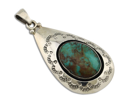 Navajo Pendant 925 Silver Natural Mined Turquoise Artist Signed MC C.80's