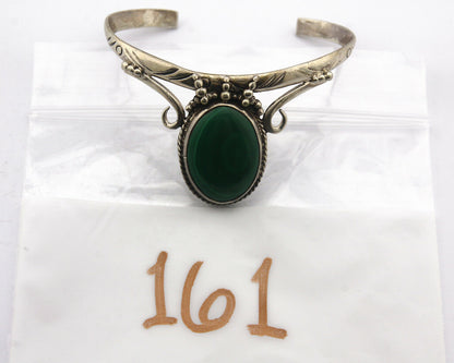 Navajo Bracelet .925 SOLID Silver Malachite Signed Artist IJC C.80's