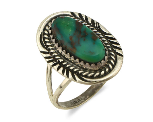 Navajo Ring .925 Silver Kingman Turquoise Native American Artist C.1980's