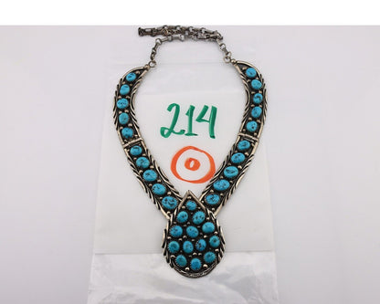 Navajo Necklace 925 Silver Sleeping Beauty Turquoise Artist Signed M.L. C.80's