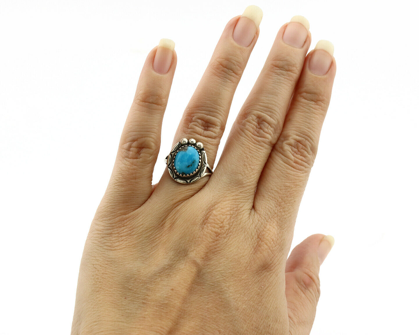 Navajo Ring .925 Silver Blue Turquoise Native American Artist C.1980's