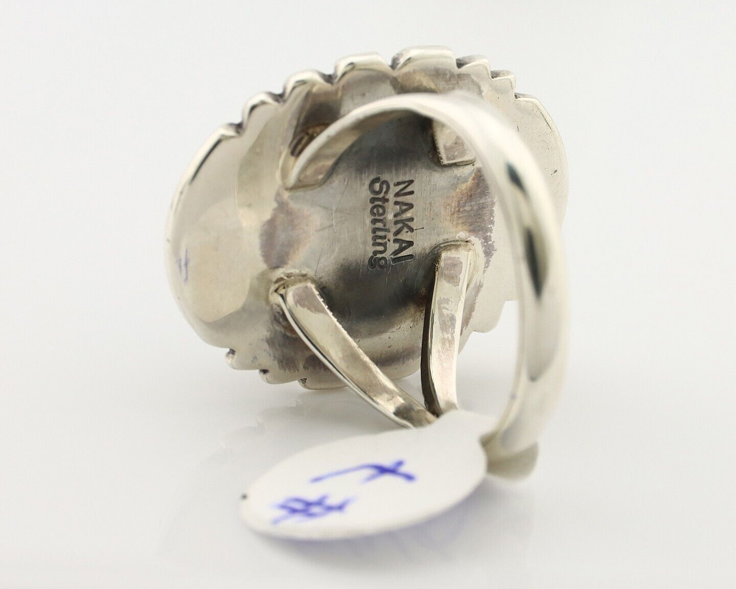 Navajo Ring 925 Silver Malachite Hand Stamped Signed Nakai C.80 s