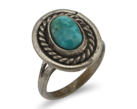 Navajo Handmade Ring 925 Silver Kingman Turquoise Native Artist C.80's