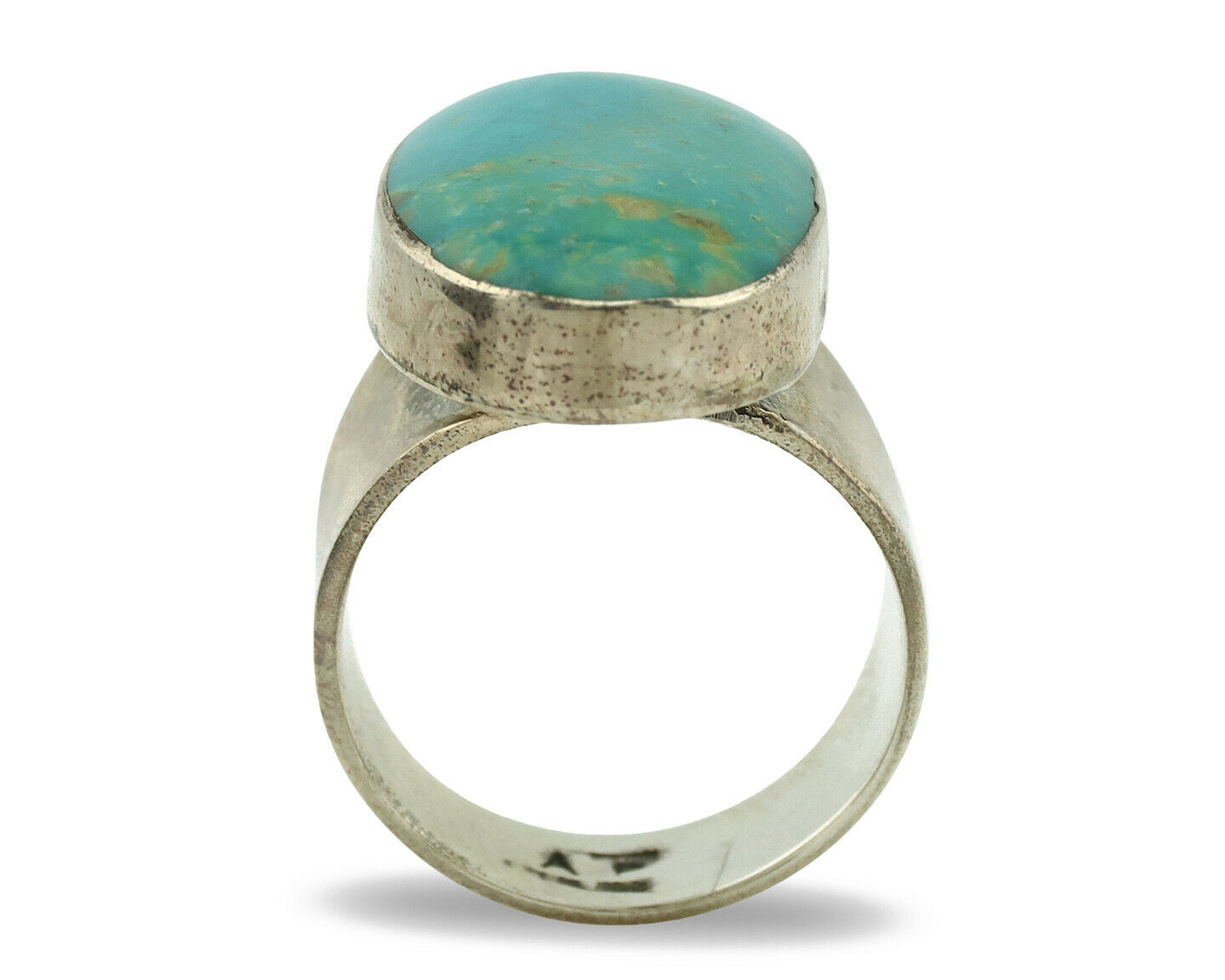 Navajo Ring .925 Silver Kingman Turquoise Artist Signed AP C.1980's
