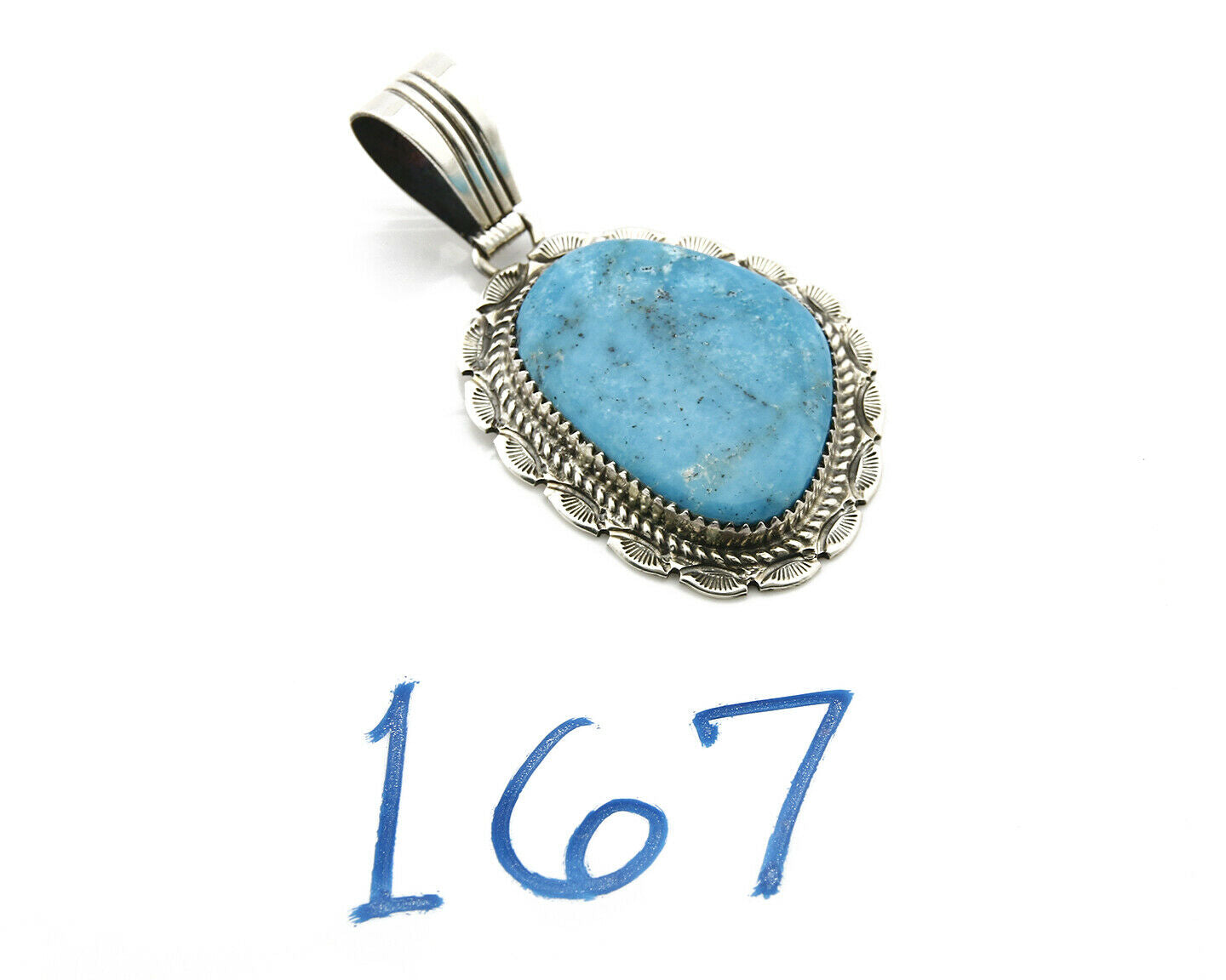 Navajo Pendant .925 Silver Kingman Turquoise Signed Artist LT Begay C.80's