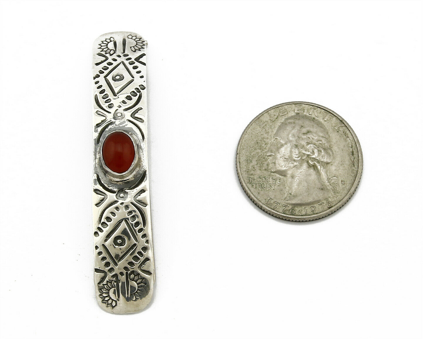 C1990s Navajo Natural Carnelian Agate Hand Stamped 925 Silver Handmade Hair Clip