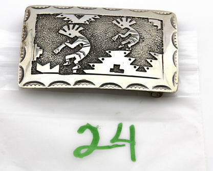 Navajo Belt Buckle .925 Silver Hand Stamped Signed RB C.80's