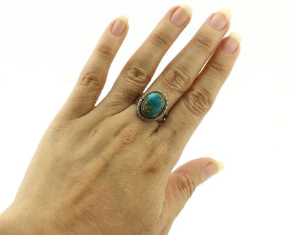 Navajo Ring 925 Silver Blue Turquoise Native American Artist C.80's