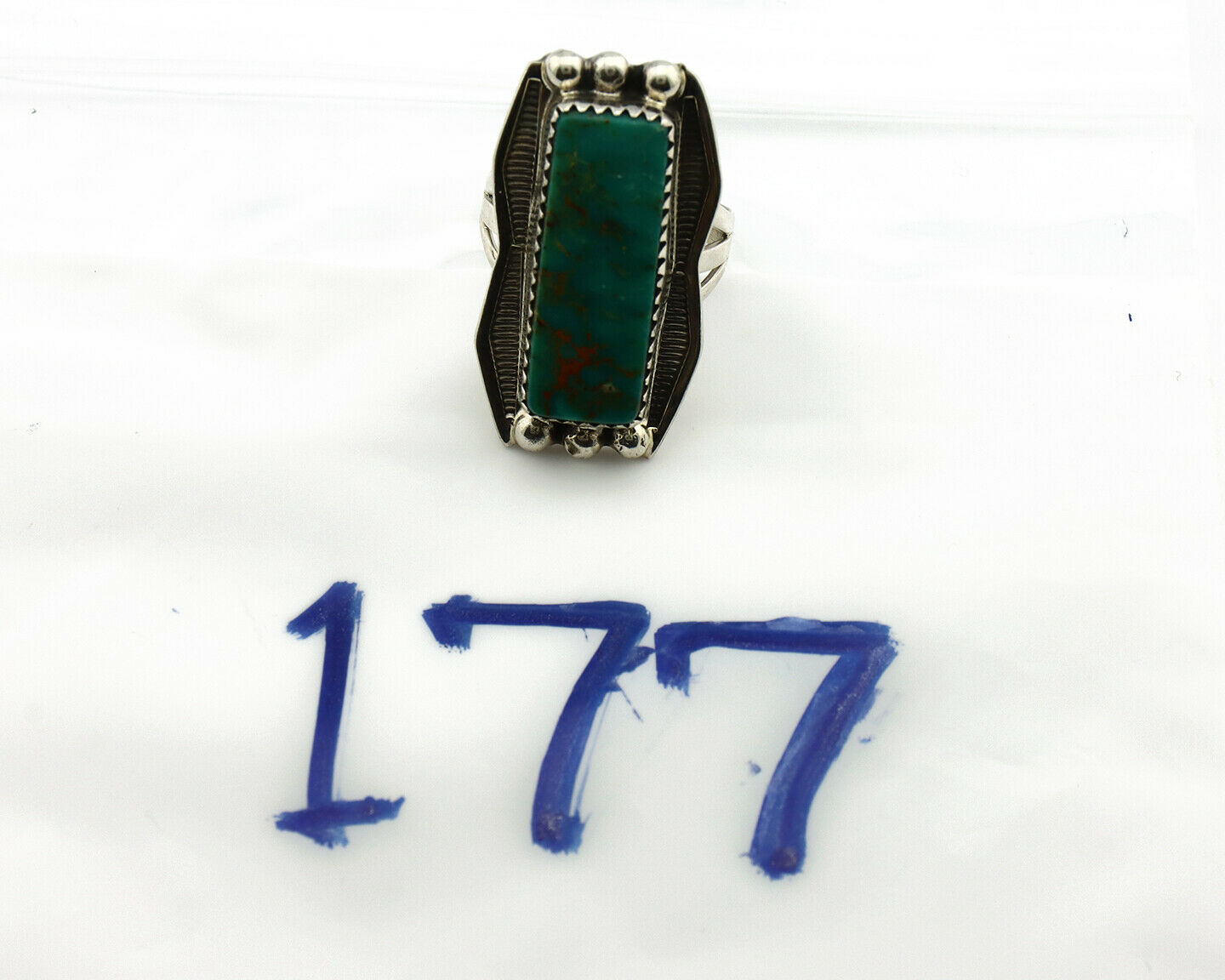 Navajo Ring .925 Silver Natural Aqua Turquoise Signed Apache C.80's