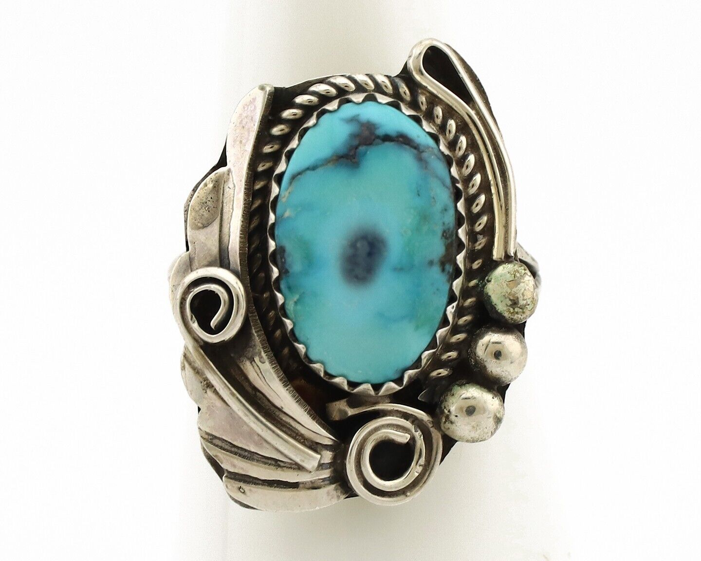 Navajo Ring 925 Silver Sleeping Beauty Turquoise Signed Justin Morris C.80's