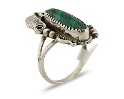 Navajo Ring .925 Silver Malachite Hand Stamped Signed Billy Eagle C.80's