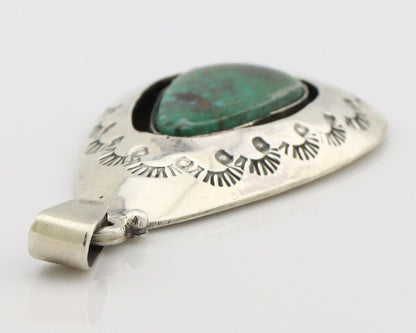 Navajo Pendant 925 Silver Natural Mined Turquoise Artist Signed MC C.80's