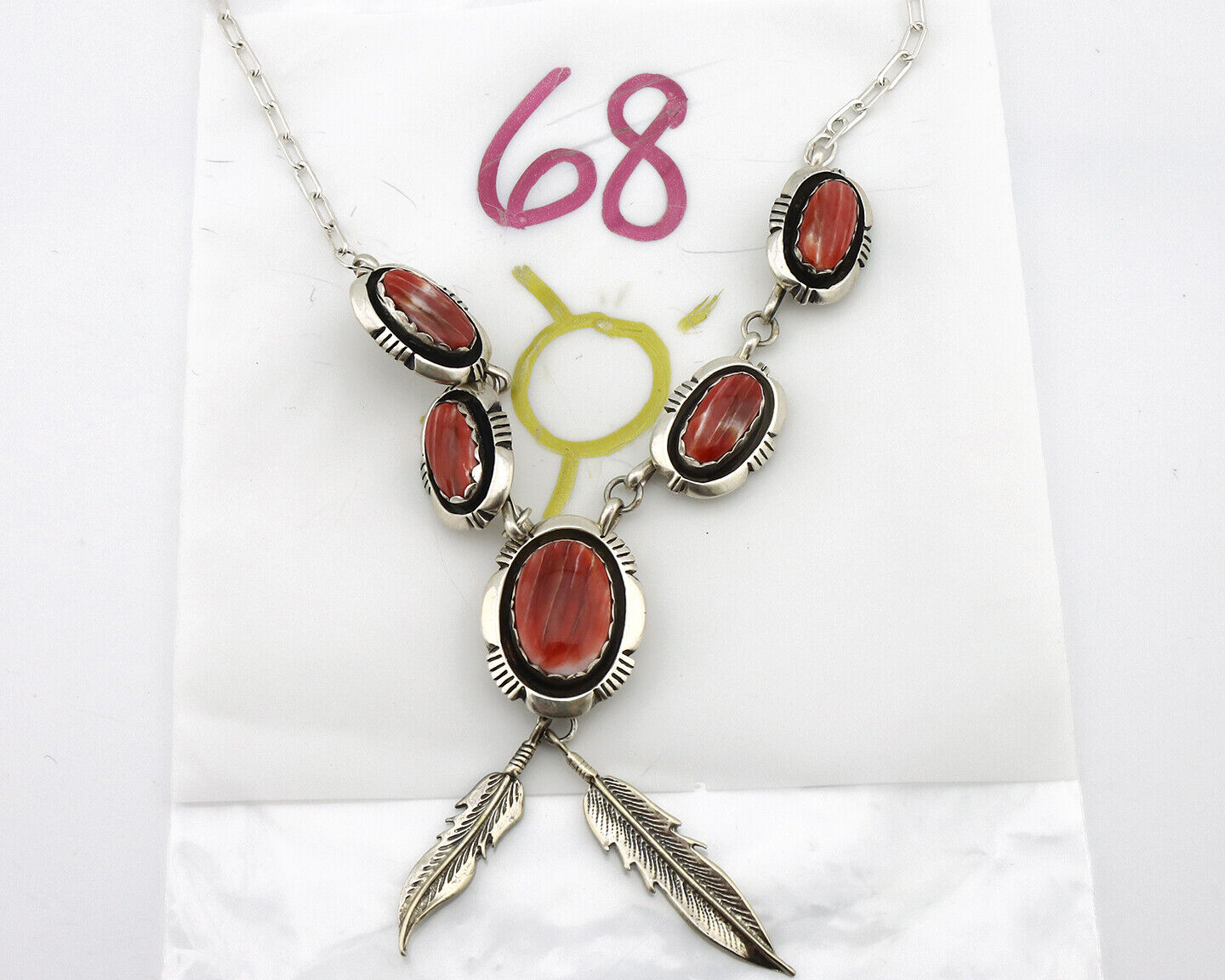 Navajo Necklace 925 Silver Spiny Oyster Artist Signed LM NEZ C.80's