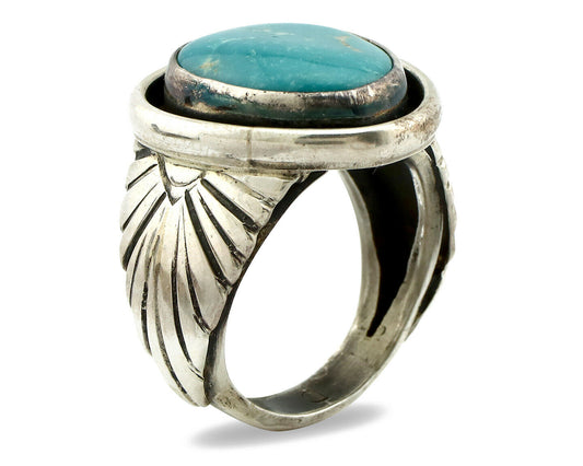 Navajo Ring .925 Silver Blue Gem Turquoise Artist Signed DZ C.80's