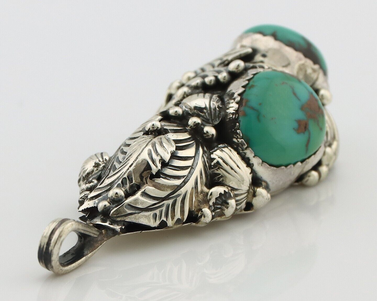 Navajo Pendant 925 Silver Natural Mined High Grade Turquoise Signed Tom Willeto