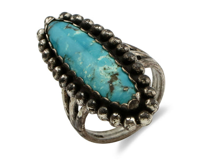 Navajo Ring .925 Silver Morenci Turquoise Signed Artist Sunbell C.80's