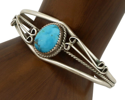 Navajo Bracelet 925 Silver Natural Blue Turquoise Native American Artist C.80's