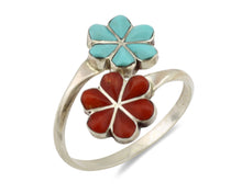 Zuni Flower Ring 925 Silver Turquoise & Coral Native American Artist C.80's