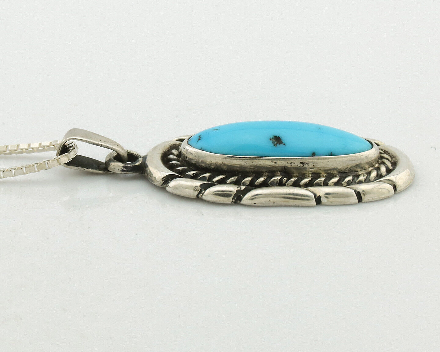 Navajo Necklace .925 Silver Sleeping Beauty Turquoise Signed M Montoya C.80's