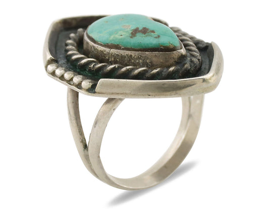 Navajo Ring .925 Silver Kingman Turquoise Native American Artist C.1980's