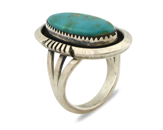 Navajo Ring .925 Silver Nevada Turquoise Native American Artist C.1980's