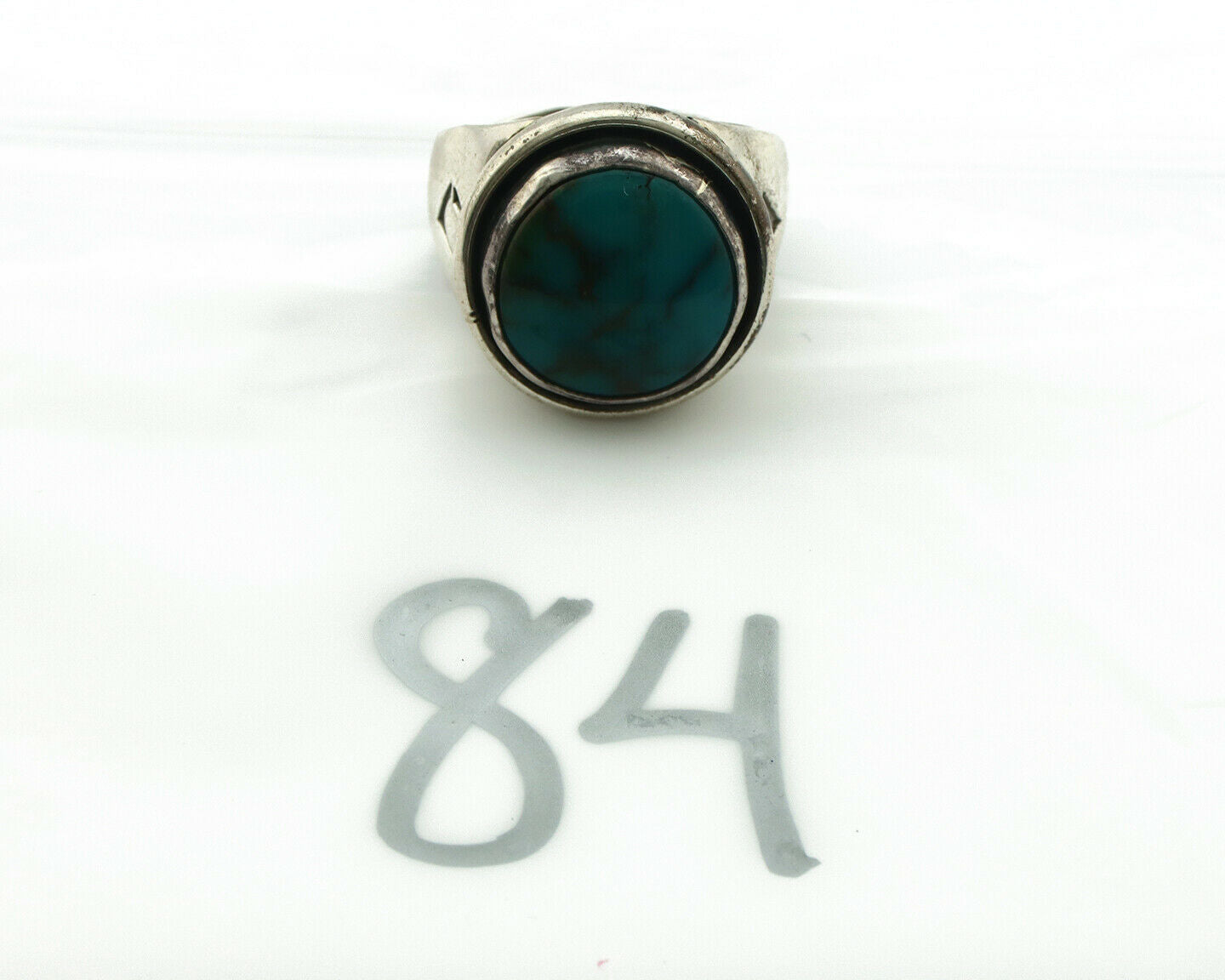 Navajo Ring .925 Silver Spiderweb Turquoise Native Artist C.80's