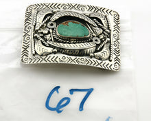 Navajo Belt Buckle .925 Silver Morenci Turquoise Artist Signed Tipi C.80's