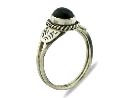 Navajo Ring 925 Silver Natural Mined Black Onyx Native American Artist C.80's