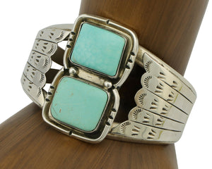 Navajo Bracelet .925 Silver Castle Dome Turquoise Native American Artist C.80's