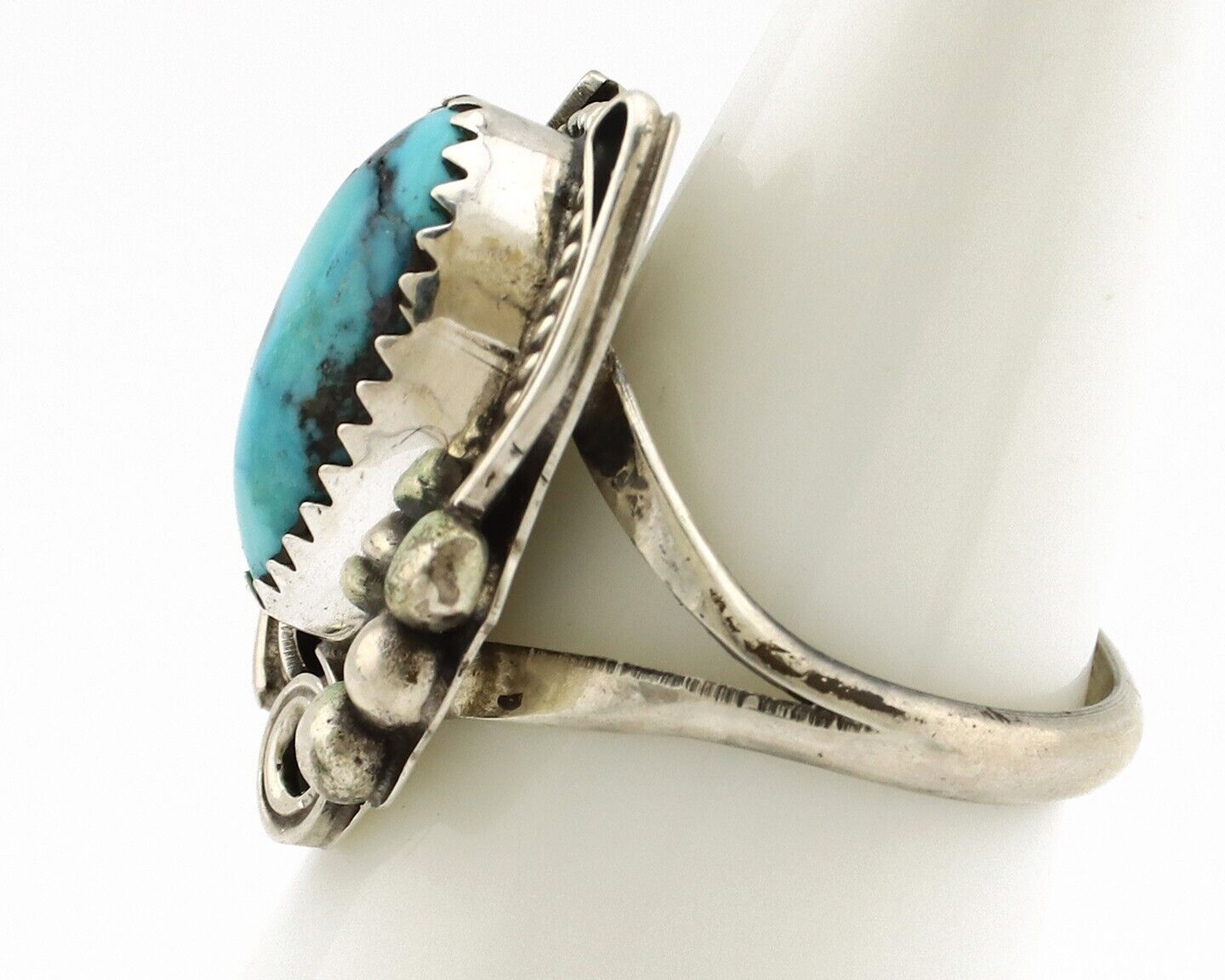 Navajo Ring 925 Silver Sleeping Beauty Turquoise Signed Justin Morris C.80's
