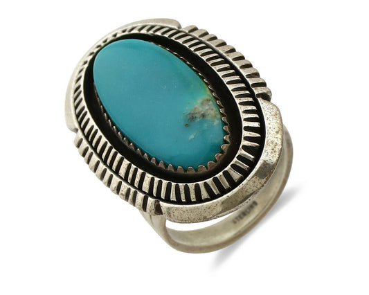 Navajo Ring .925 Silver Nevada Turquoise Native American Artist C.1980's