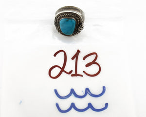 Navajo Ring 925 Silver Natural Mined Blue Gem Turquoise Signed HY C.80's