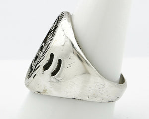 Navajo Ring .925 SOLID Silver Handmade Overlay Signed Artist CC 1980's
