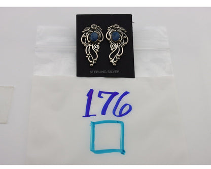 Navajo Earrings 925 Silver Natural Mined Denim Lapis Native American Artist C80s