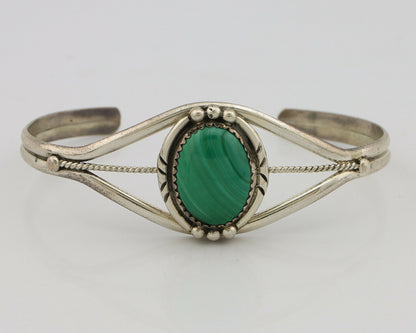 Navajo Bracelet .925 Silver Natural Malachite Native American C.90's