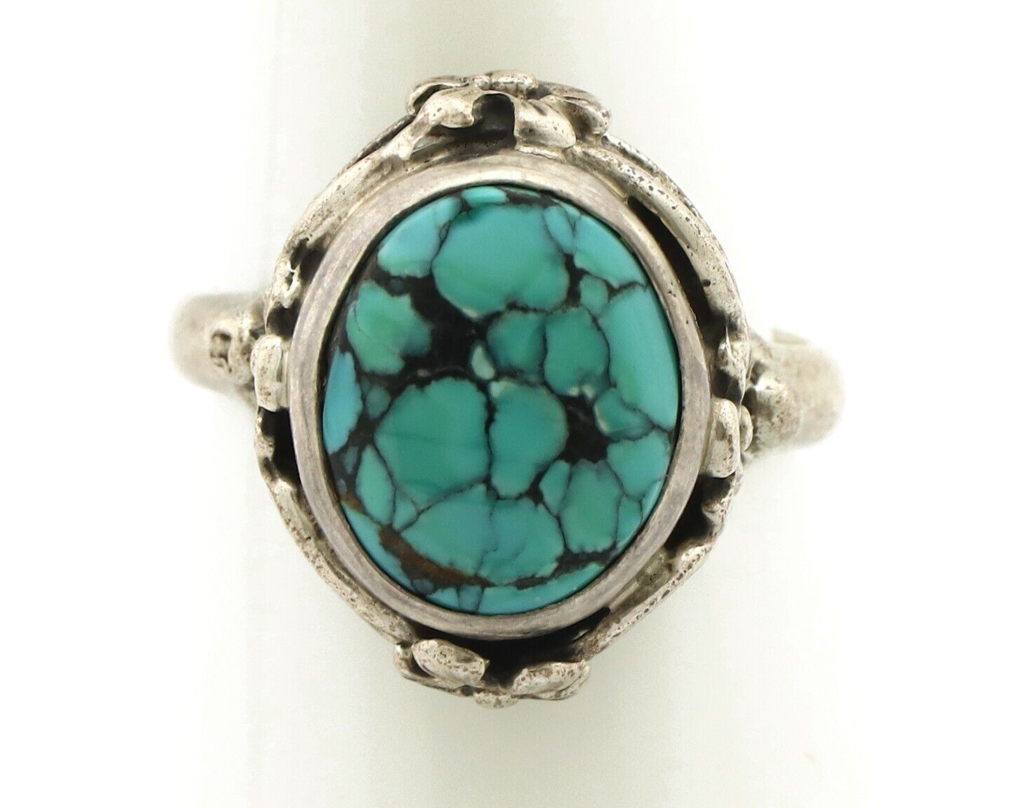Navajo Ring 925 Silver Blue Spiderweb Turquoise Signed Cody C.80's