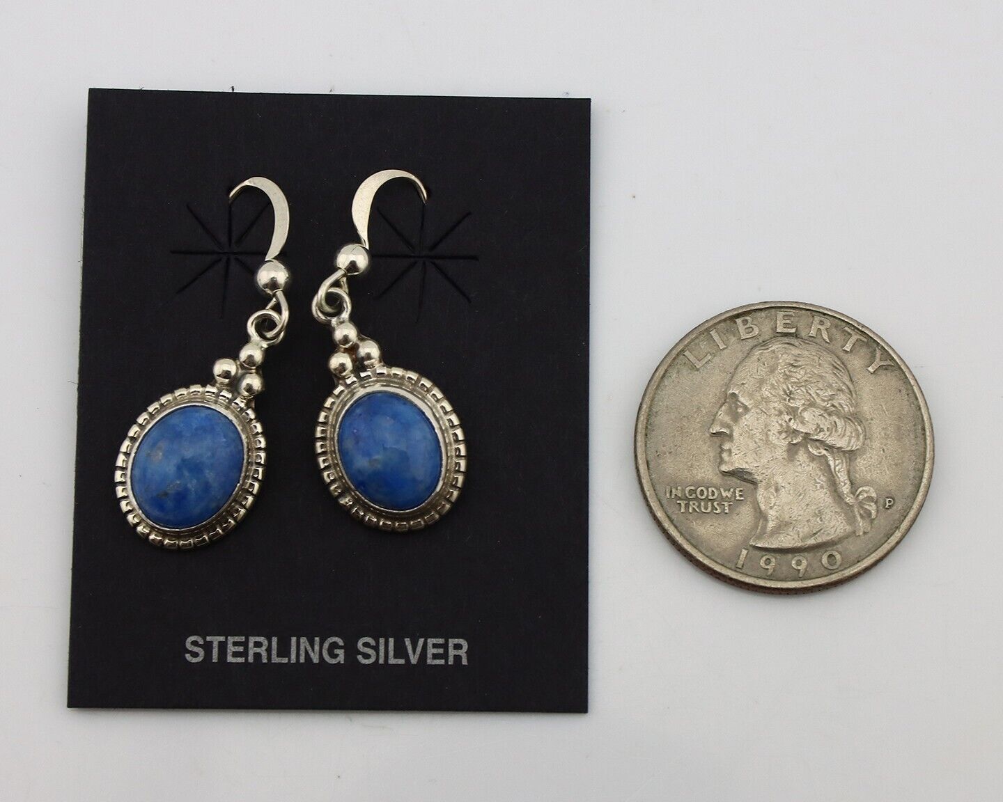 Navajo Earrings 925 Silver Natural Royal Blue Lapis Native American Artist C90s