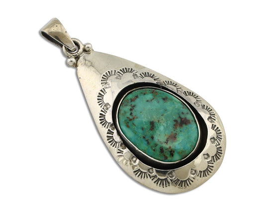 Navajo Pendant 925 Silver Natural Mined Turquoise Artist Signed MC C.80's