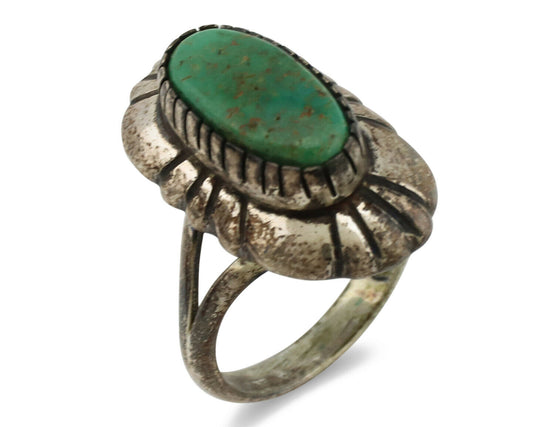 Navajo Ring .925 Silver Natural Whole Turquoise Artist M Montoya C.1980's