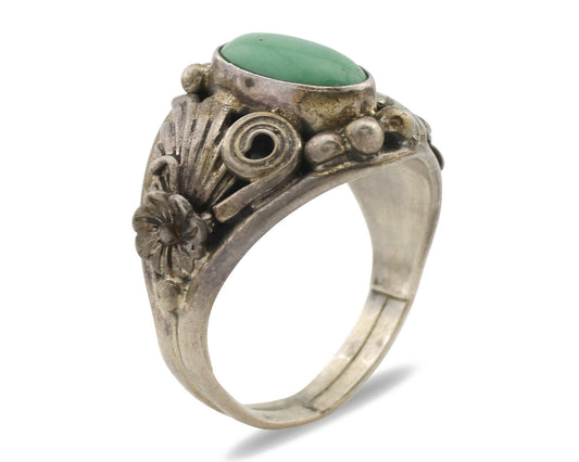 Navajo Ring .925 Silver Green Turquoise Artist Signed RB C.1980's