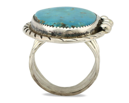 Navajo Ring 925 Silver Natural Blue Turquoise Artist Signed R C.80s