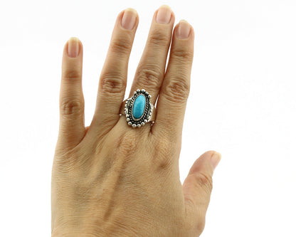 Navajo Ring .925 Silver Blue Turquoise Native American Artist C.80's