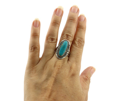 Navajo Ring 925 Silver Turquoise Mountain Artist Signed M Begay C.80's