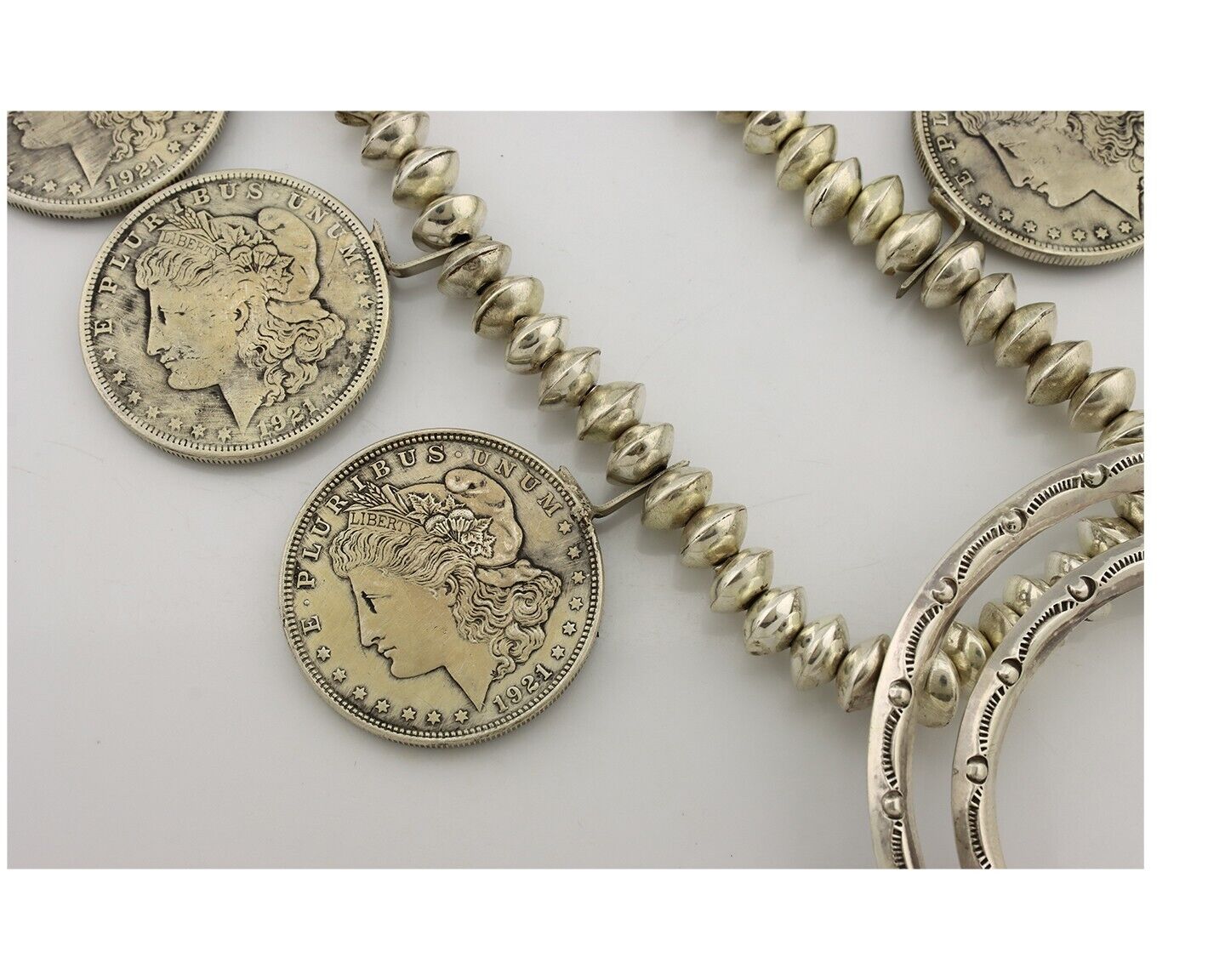 Navajo Coin Dollar Necklace 925 Silver Hand Stamped Native American Artist C80s