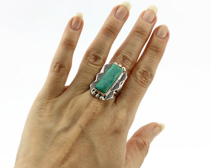 Navajo Ring .925 Silver Natural Aqua Turquoise Signed Apache C.80's